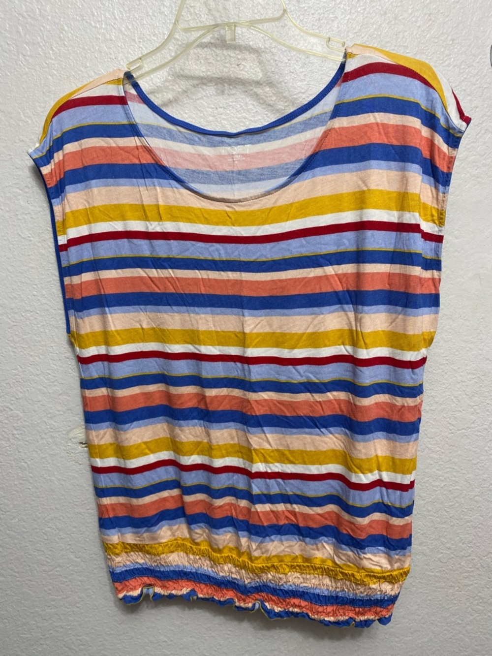 Loft Sleeveless Colorful Horizontal Striped Ruffled Hem Blouse M